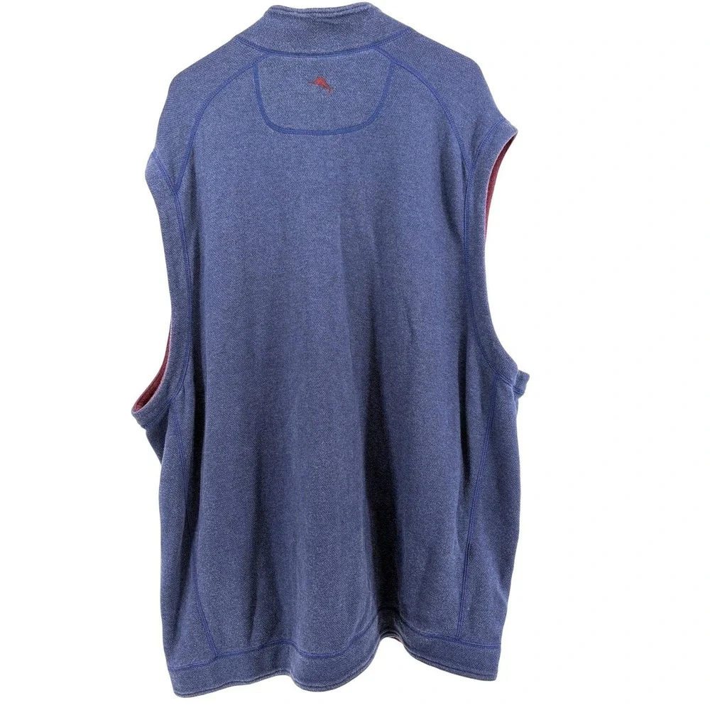 Tommy BahamaVintage Mens‎ Blue Heathered Quarter Zip Vest Red Lined XXL